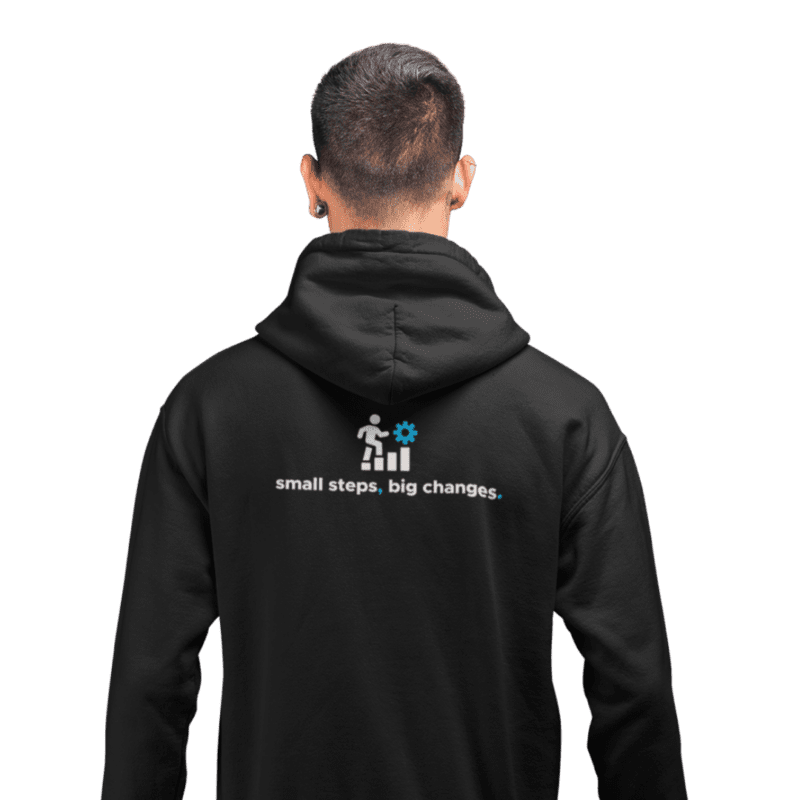 Hoodie with 'small steps, big changes' design