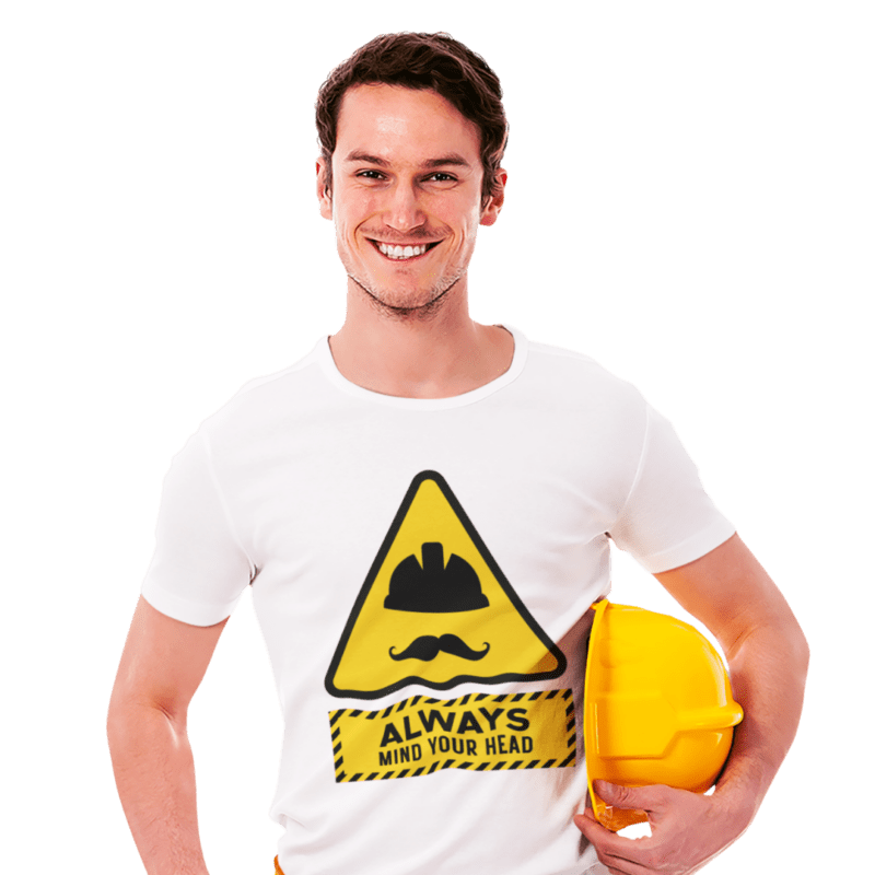Smiling man with a yellow safety helmet.