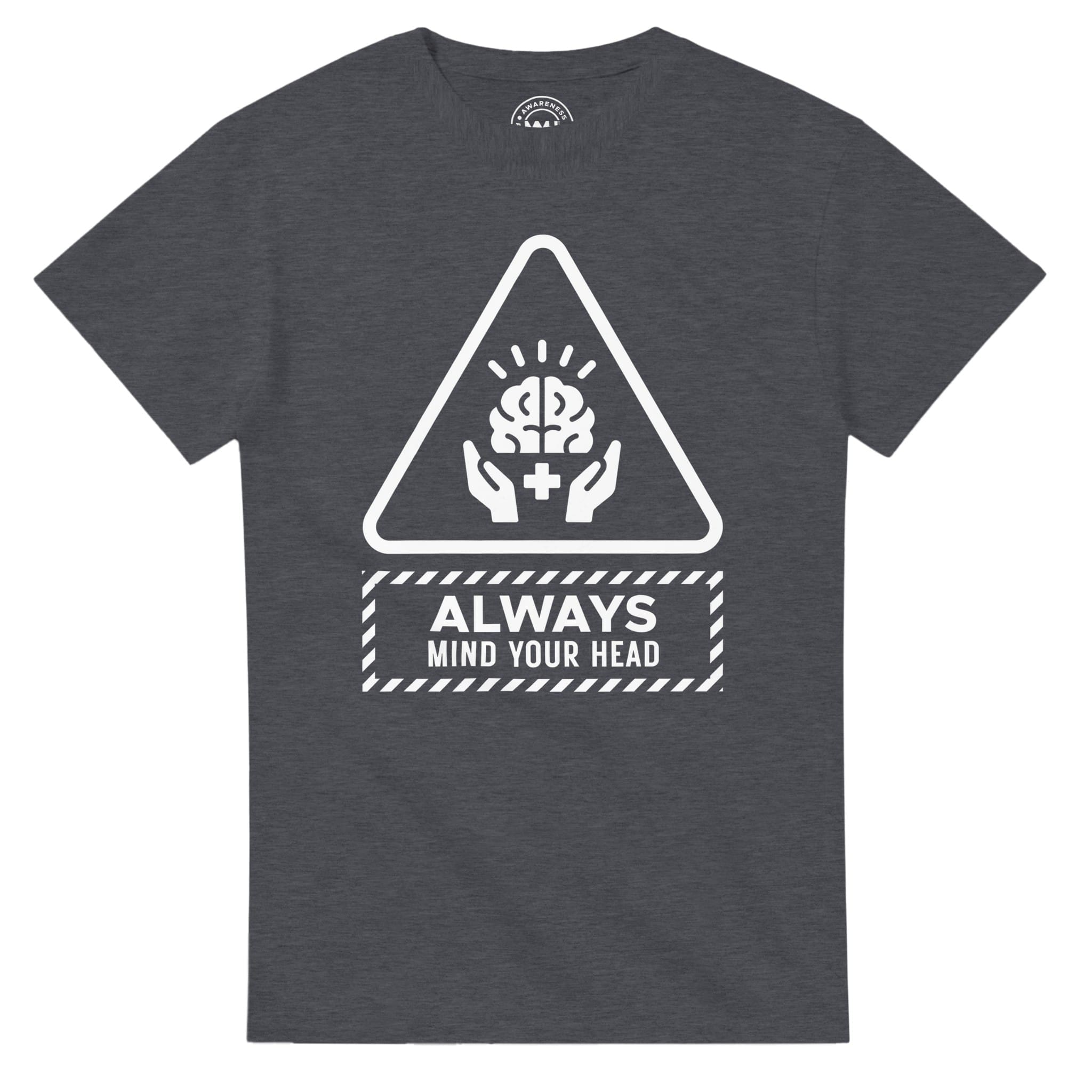 Dark Heather T-shirt - "Always Mind Your Head Tee (Brain)" by MMH Statement Apparel
