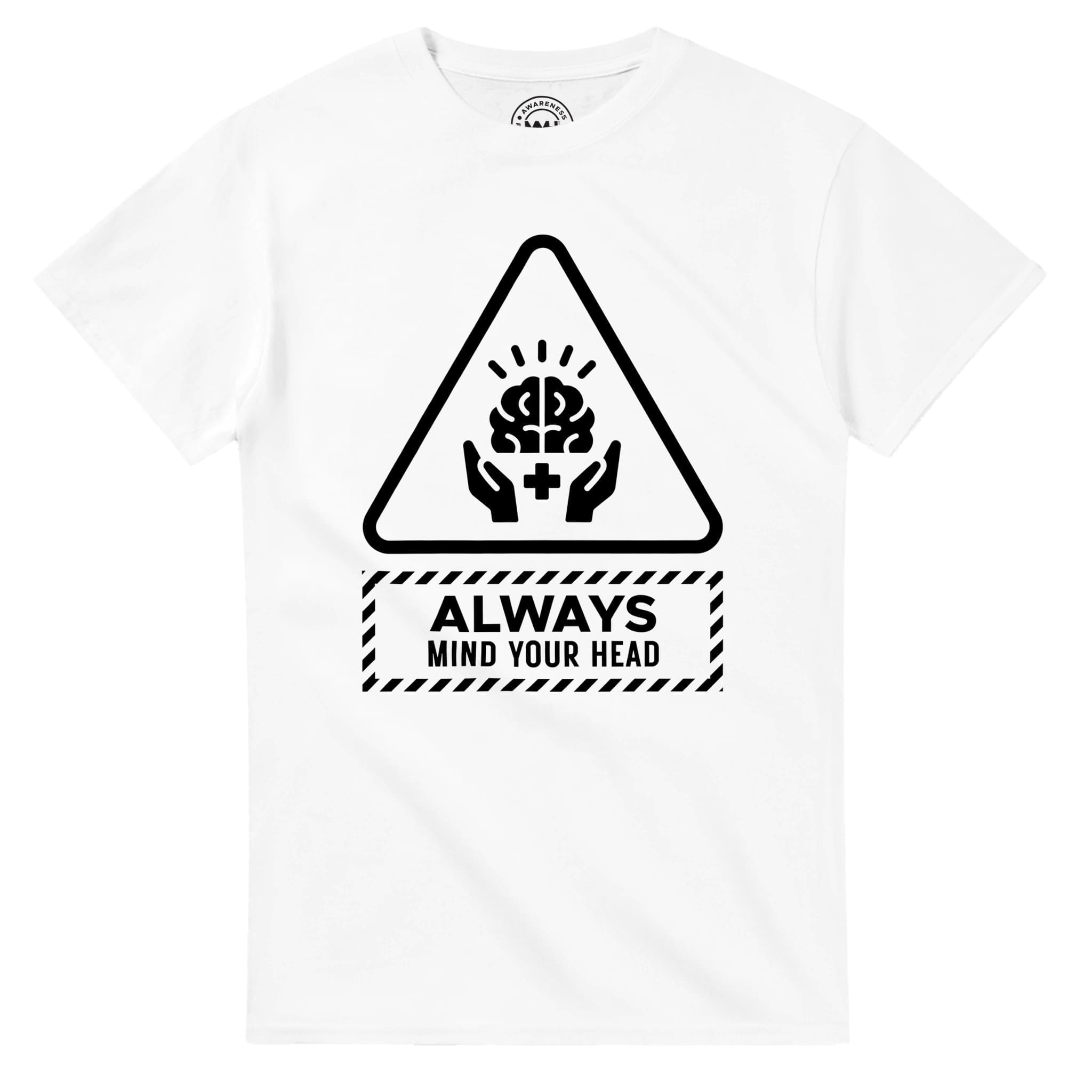 White T-shirt - "Always Mind Your Head Tee (Brain)" by MMH Statement Apparel