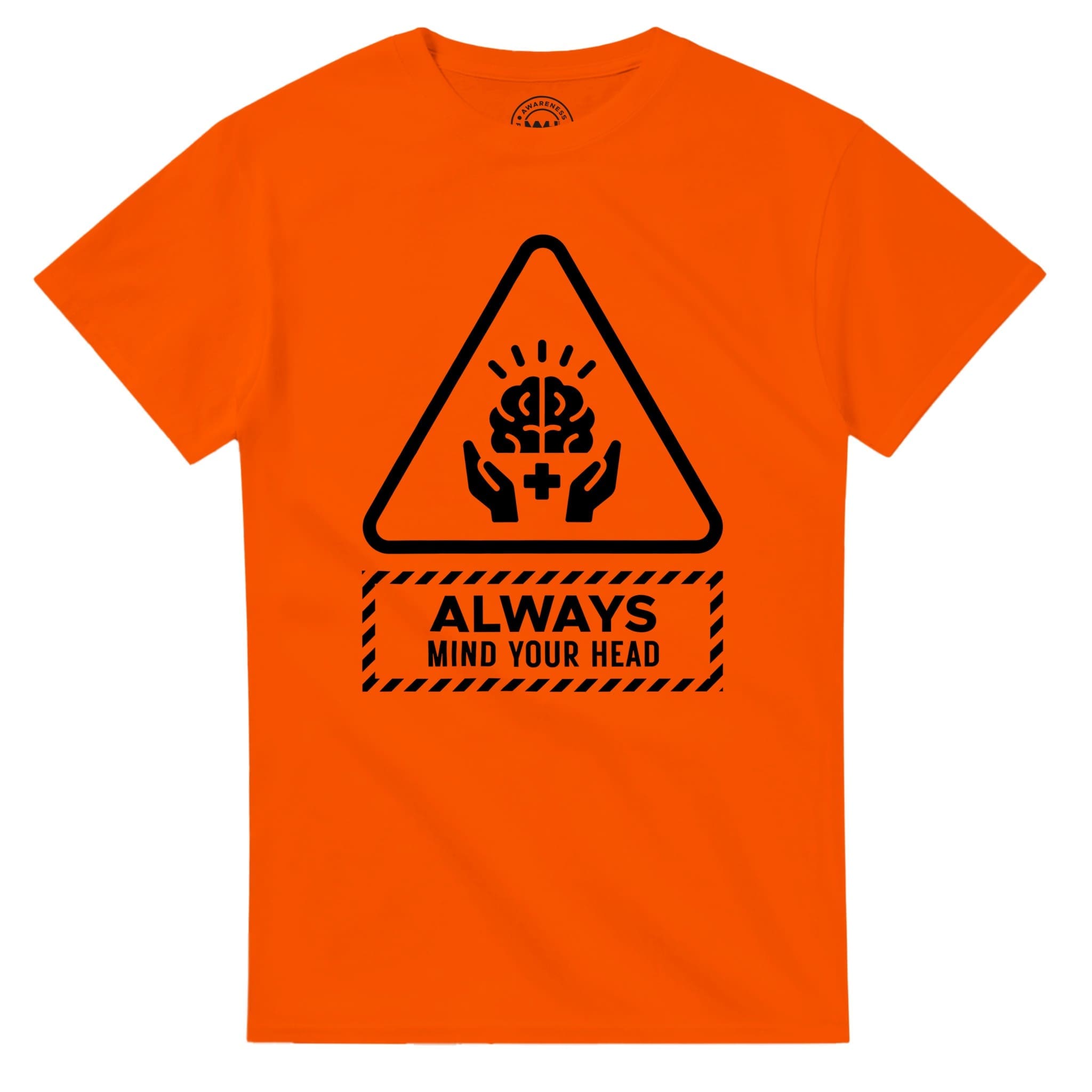 Orange T-shirt - "Always Mind Your Head Tee (Brain)" by MMH Statement Apparel