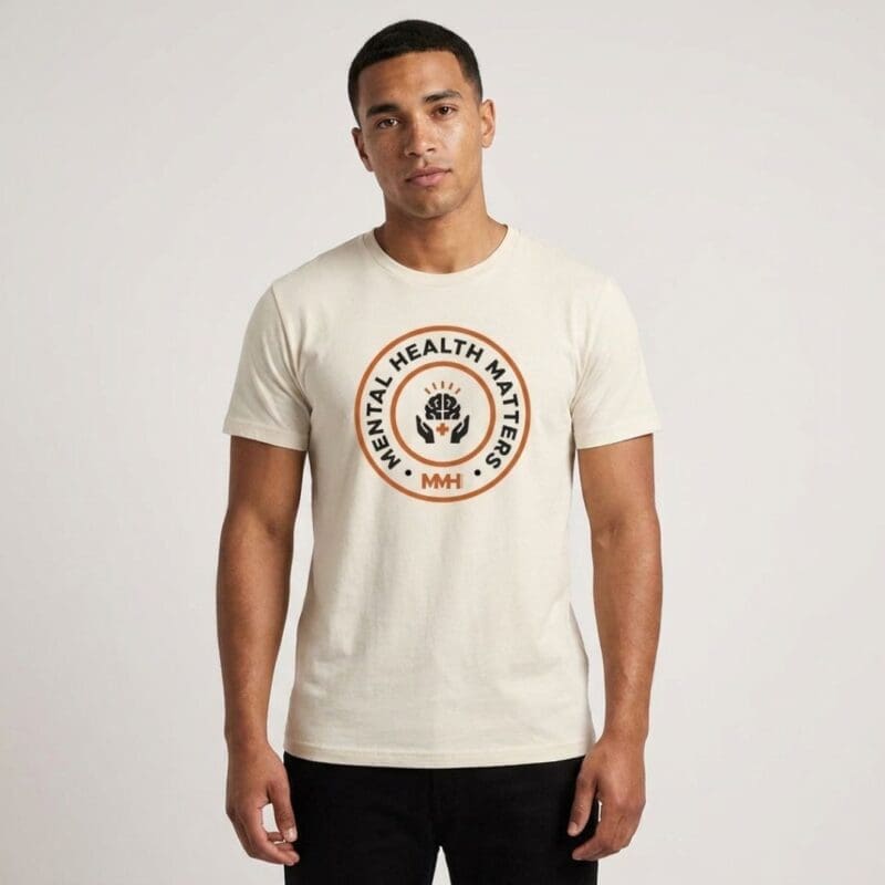 Man wearing Mental Health Matters T-shirt