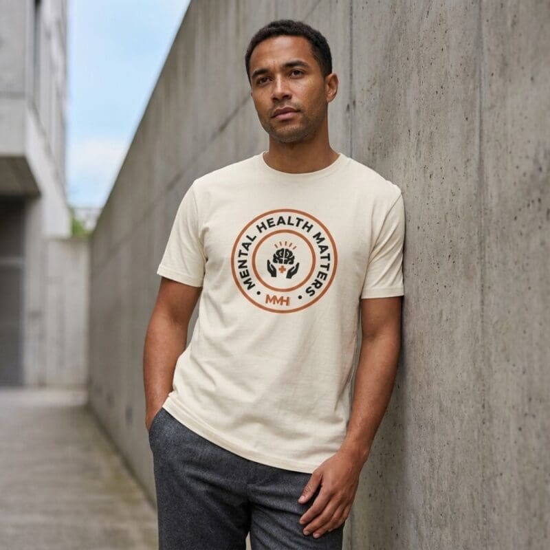 Man wearing Mental Health Matters T-shirt