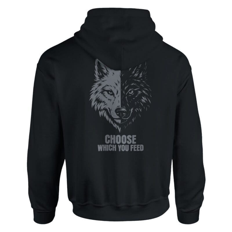 Black Hoodie - "Two Wolves Pullover Hoodie - Back Print" by MMH Statement Apparel