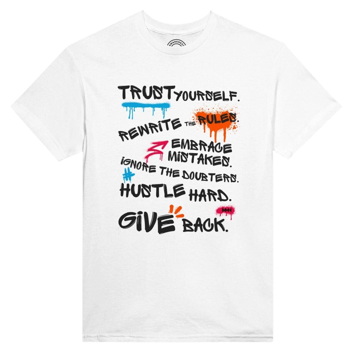 White T-shirt - "Rules for Life - Graffiti T-shirt" by MMH Statement Apparel