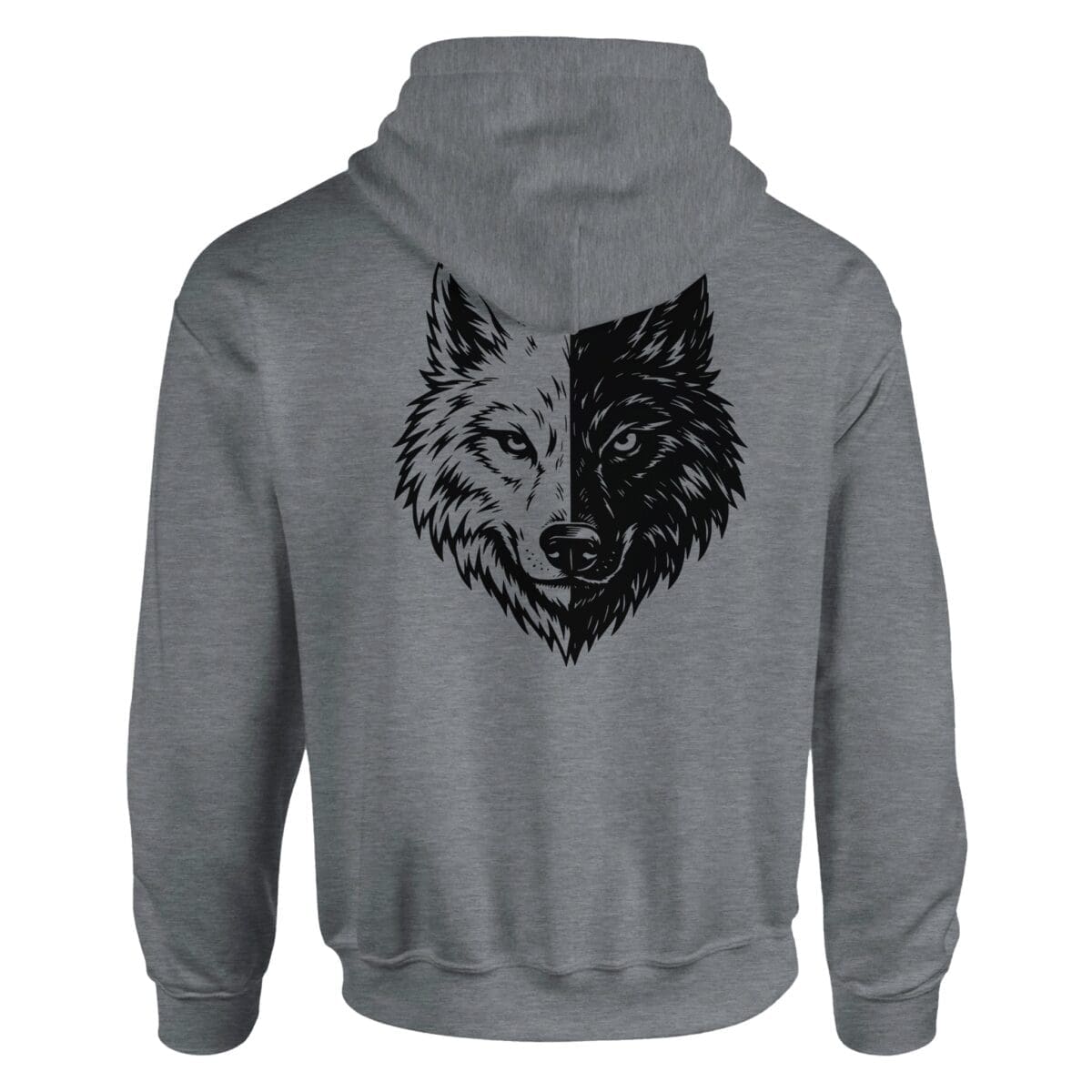 Sport Grey Hoodie - "Two Wolves Pullover Hoodie Back" by MMH Statement Apparel