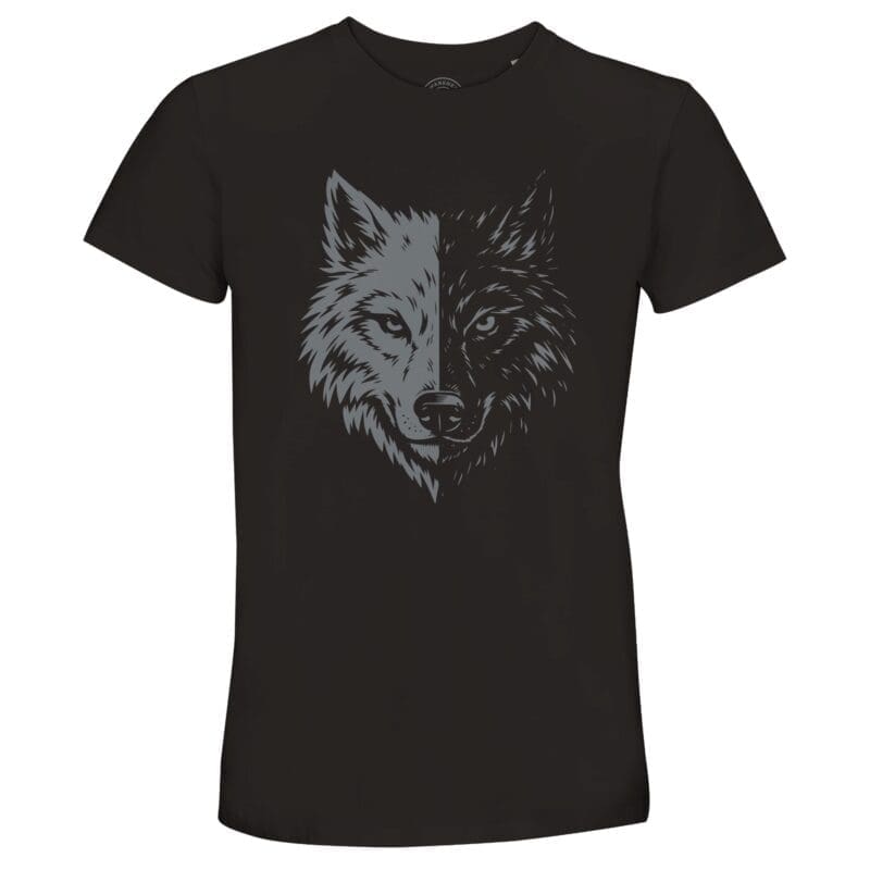 Deep Black T-shirt - "Two Wolves Recycled Graphic T-shirt" by MMH Statement Apparel