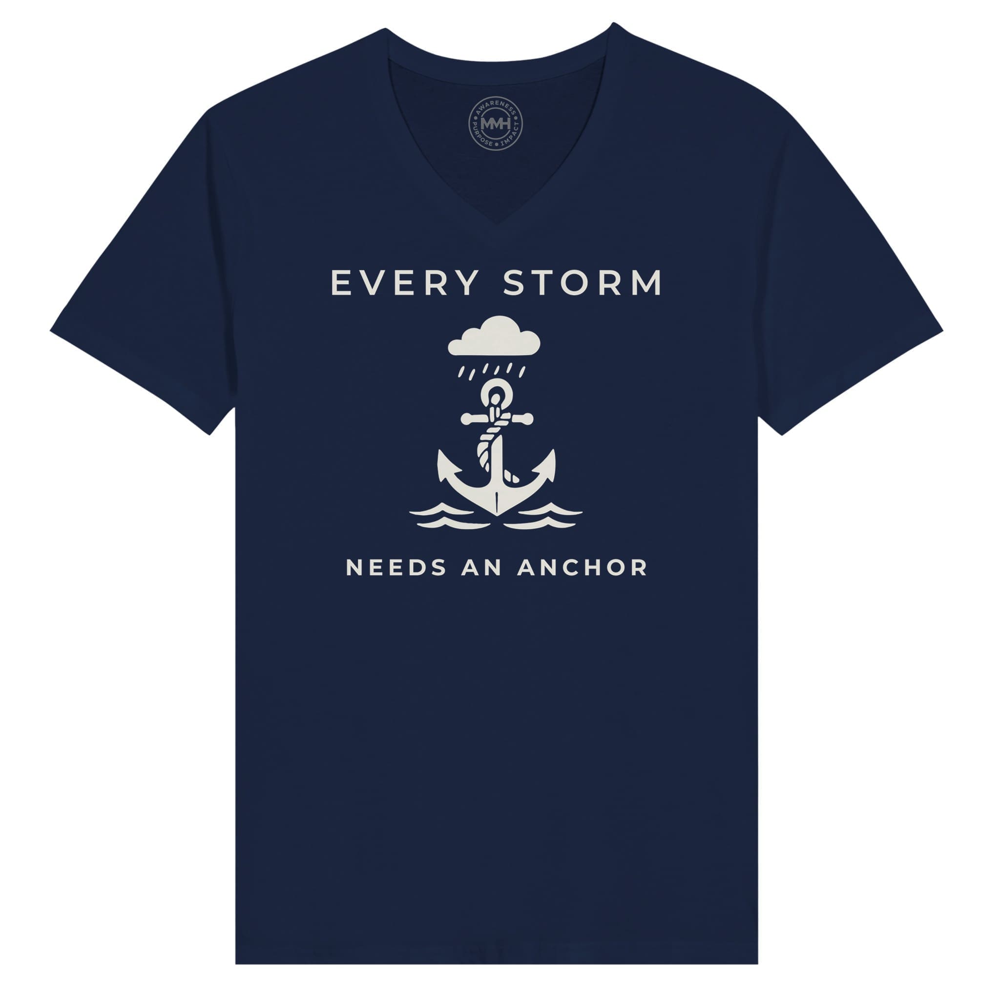 Navy Apparel - "Every Storm Needs An Anchor V-Neck" by MMH Statement Apparel