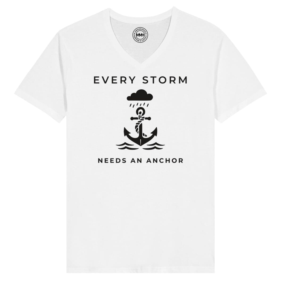 White Apparel - "Every Storm Needs An Anchor V-Neck" by MMH Statement Apparel