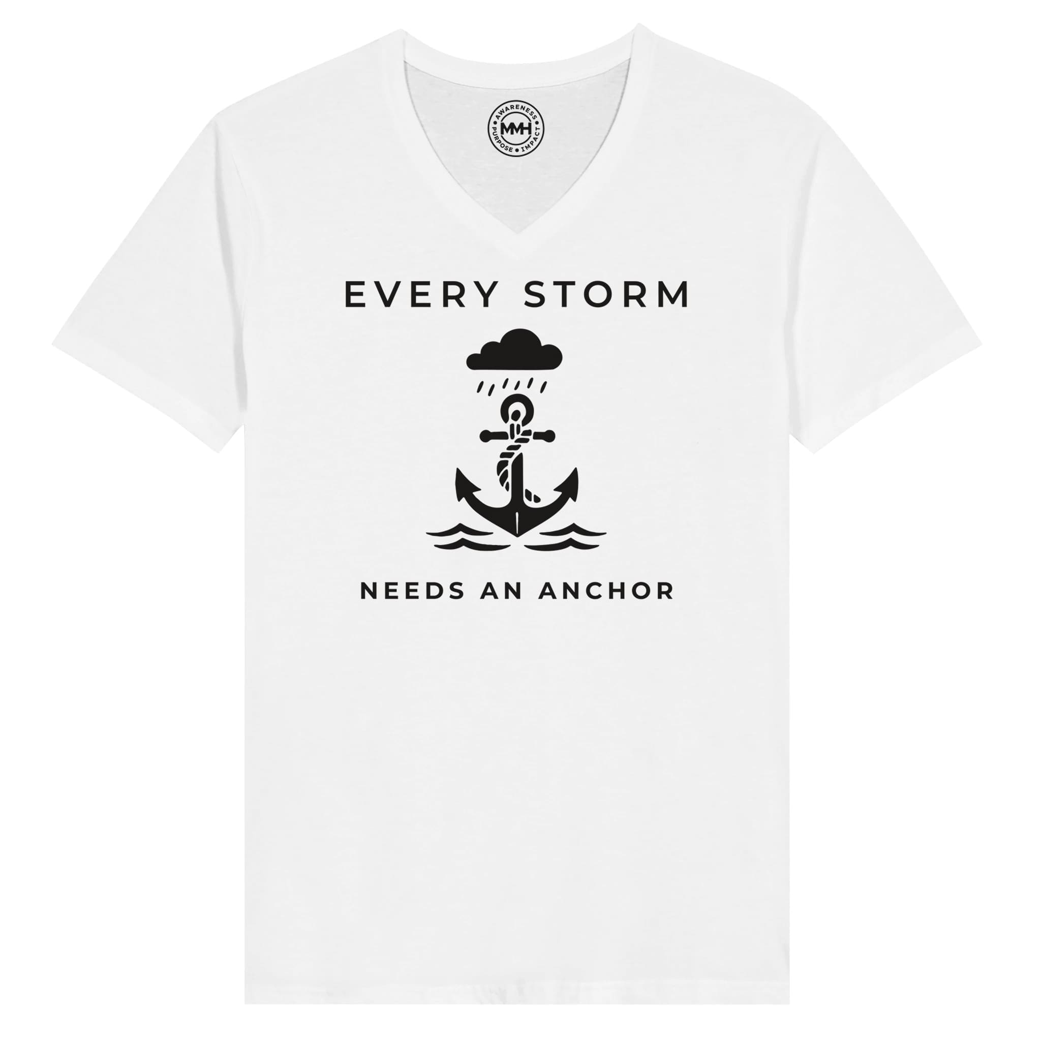 White Apparel - "Every Storm Needs An Anchor V-Neck" by MMH Statement Apparel