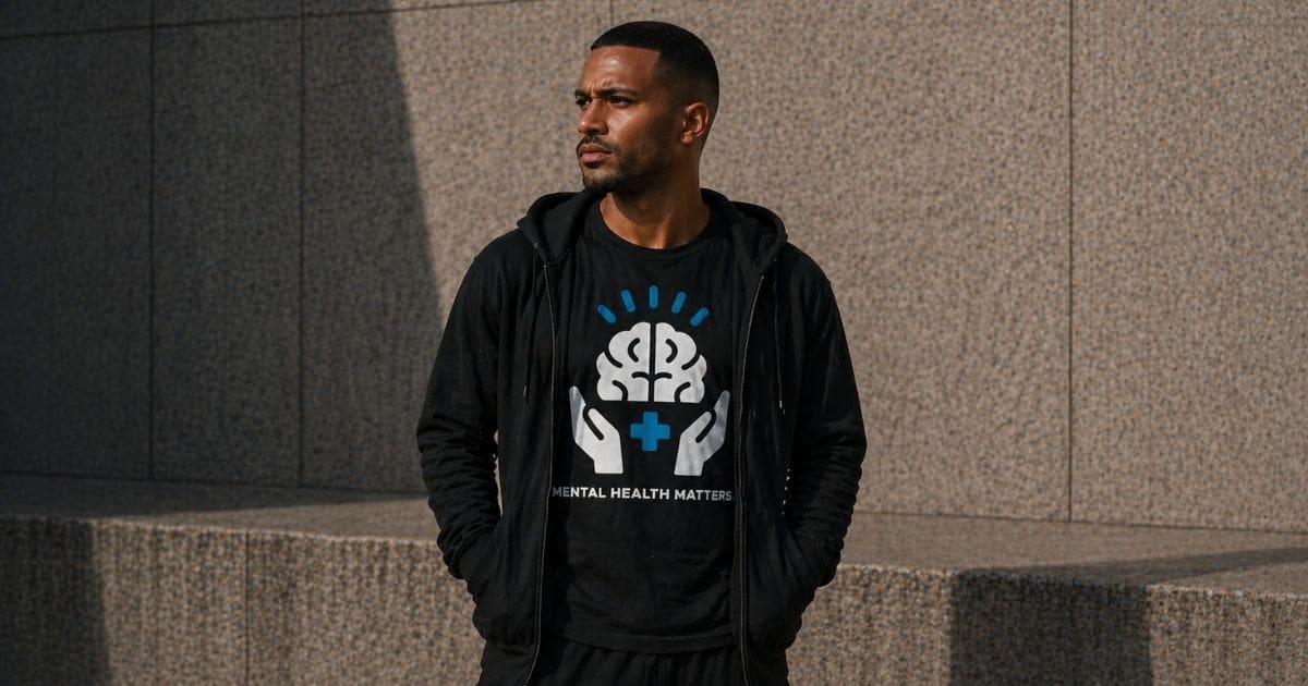 Man wearing Mental Health Matters T-shirt