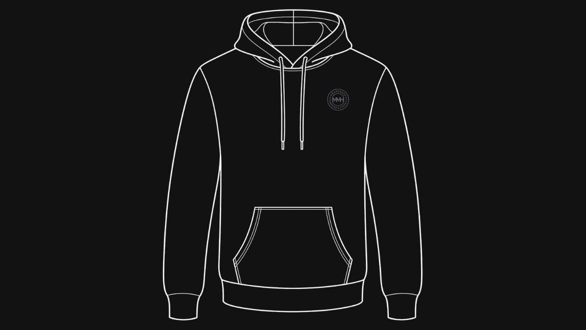 Black hoodie with drawstrings and front pocket