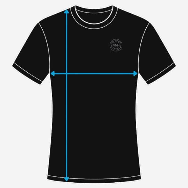 Diagram of a t-shirt with measurements