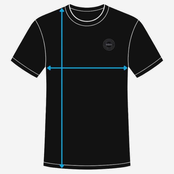 Black T-shirt with measurement guide
