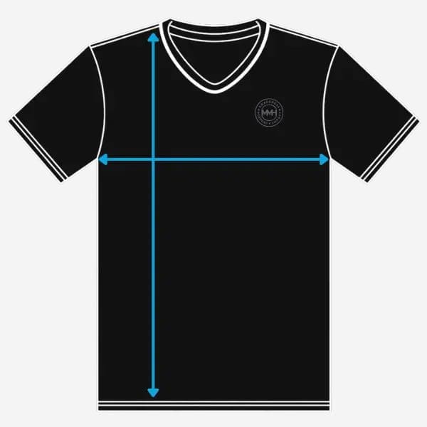 Black t-shirt with measurement arrows