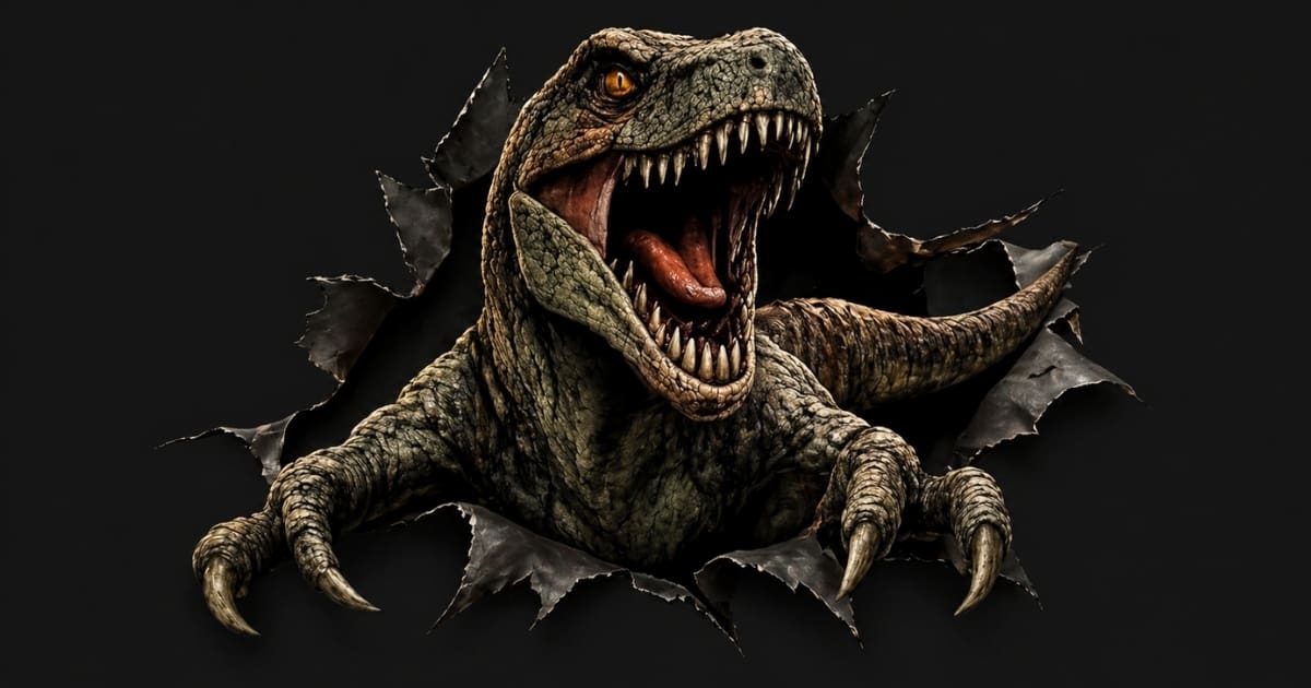 a raptor tearing through the screen