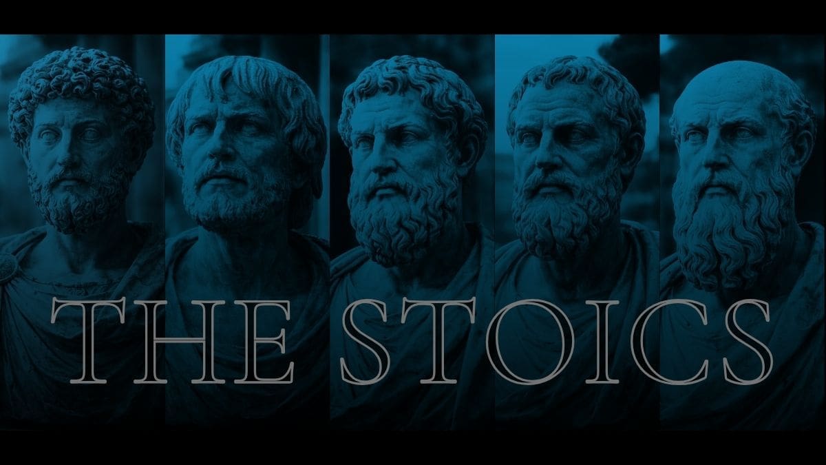 Marble busts of five ancient stoic philosophers