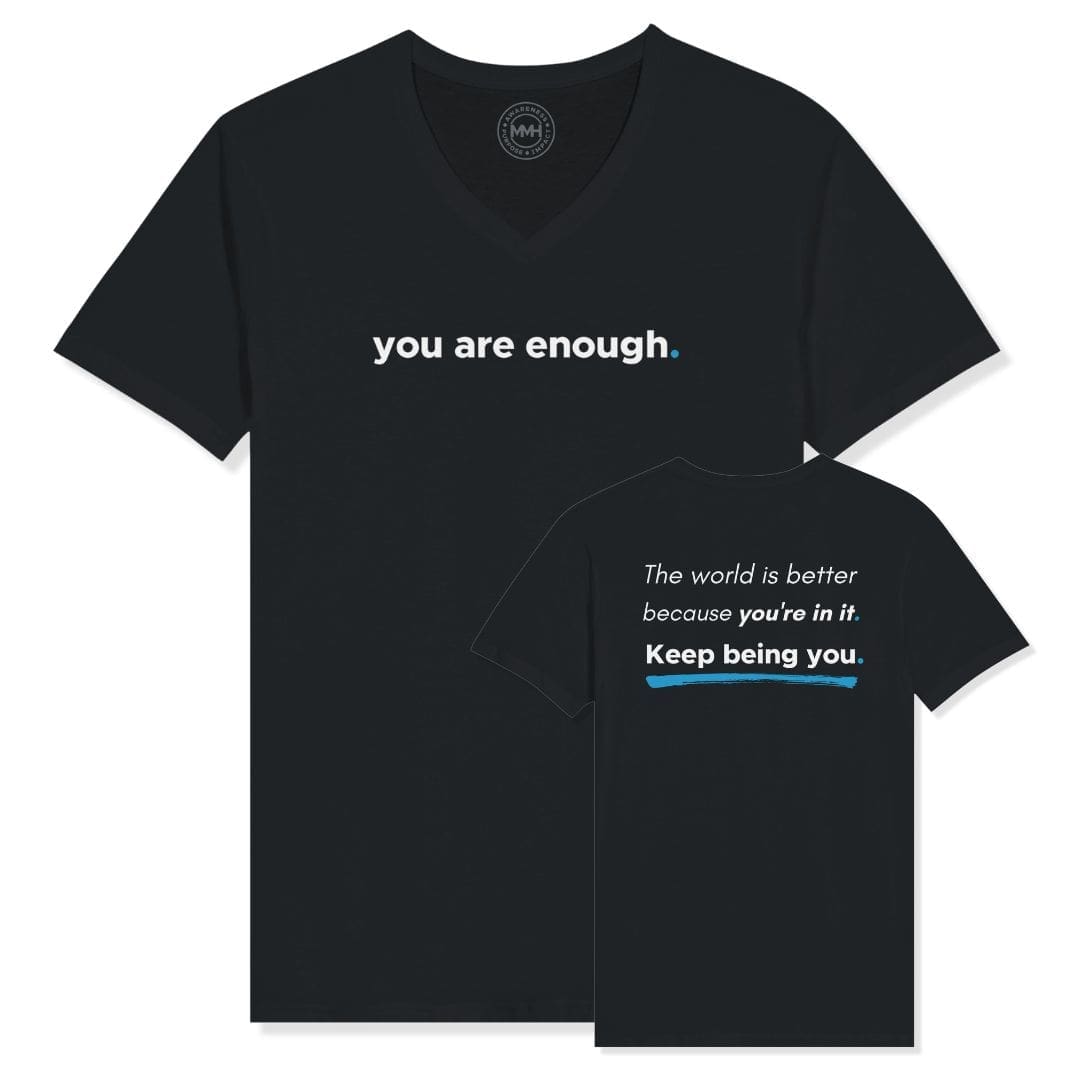 Black T-shirt - "You Are Enough V-Neck T-shirt" by MMH Statement Apparel