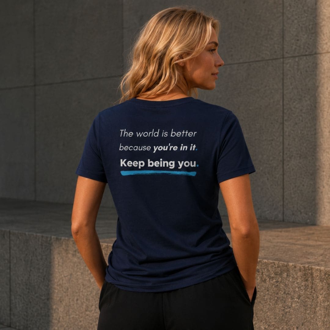 Woman wearing motivational slogan T-shirt outdoors