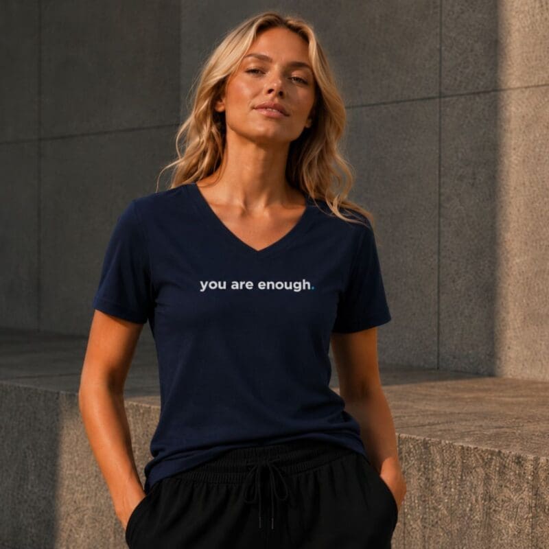 Woman wearing ‘you are enough’ slogan T-shirt