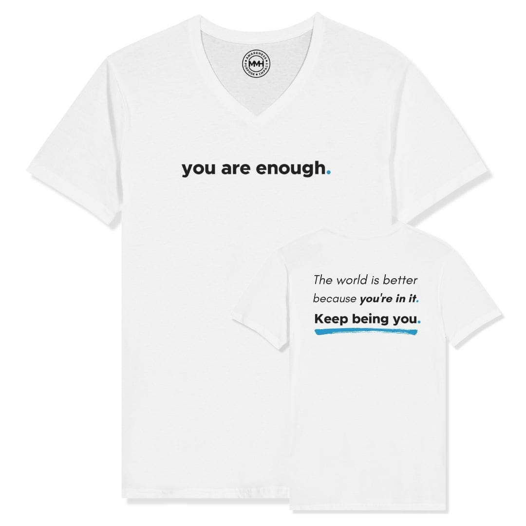 White T-shirt - "You Are Enough V-Neck T-shirt" by MMH Statement Apparel
