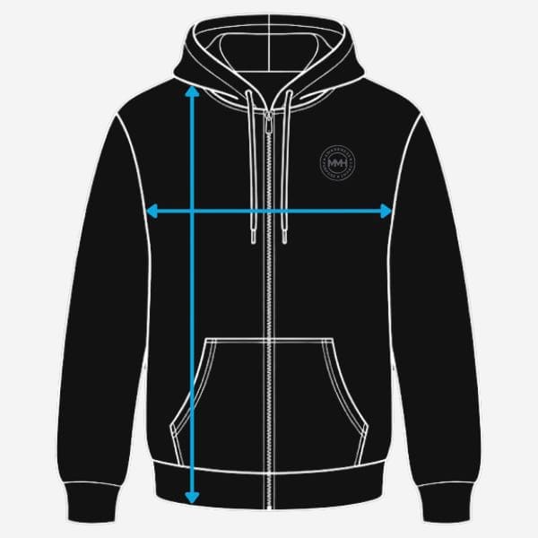 Hoodie with measurement arrows