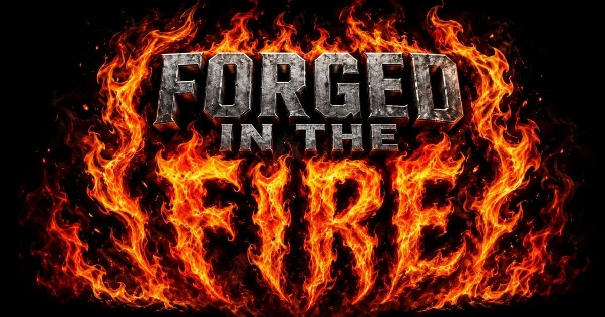 Forged in the Fire text surrounded by flames