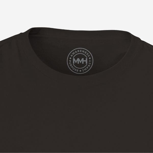 recycled-organic-tshirt-neck Close-up of black T-shirt neckline and label