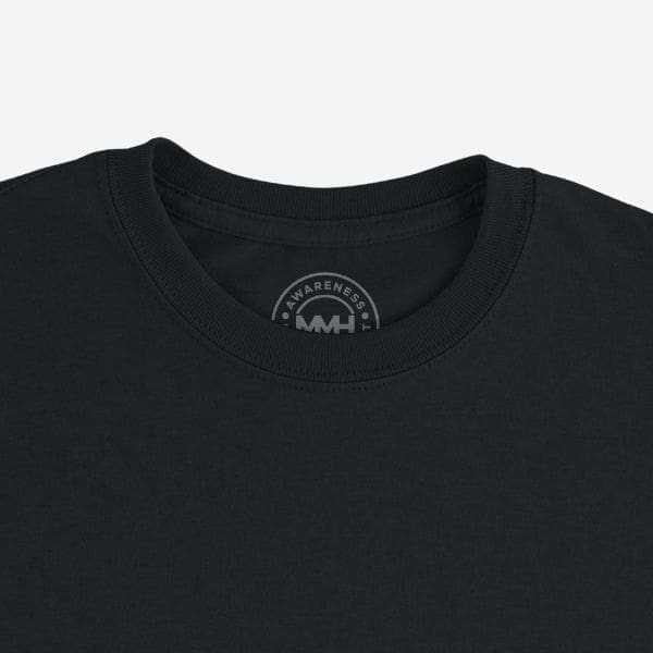 Close-up of black T-shirt neckline and collar