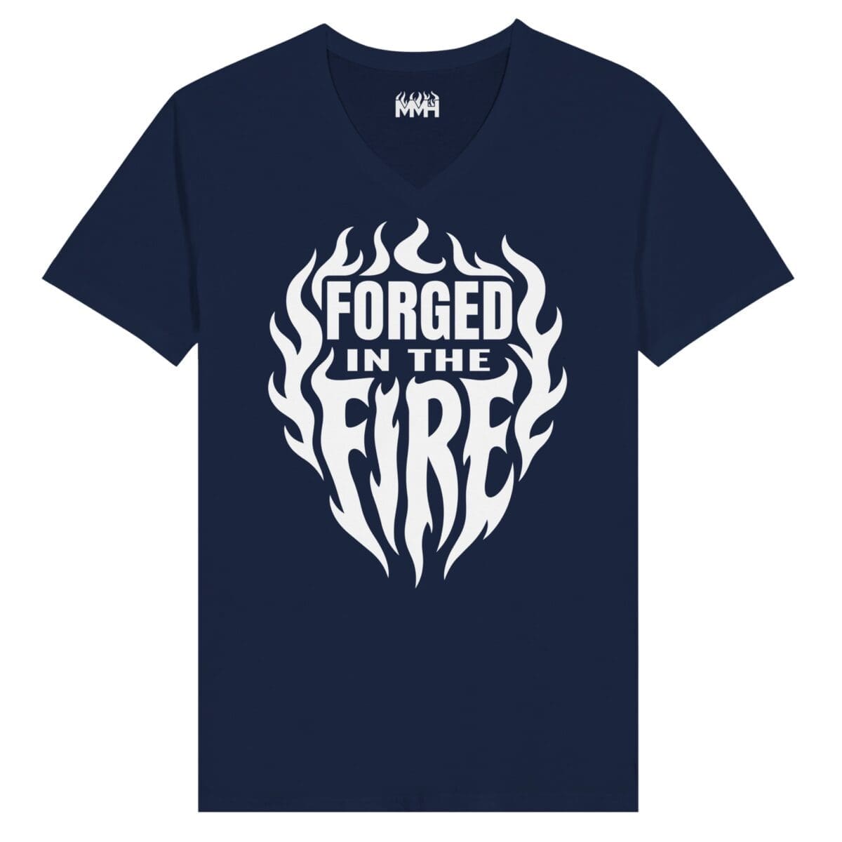 Navy Apparel - "Forged In The Fire Premium Unisex V-Neck" by MMH Statement Apparel